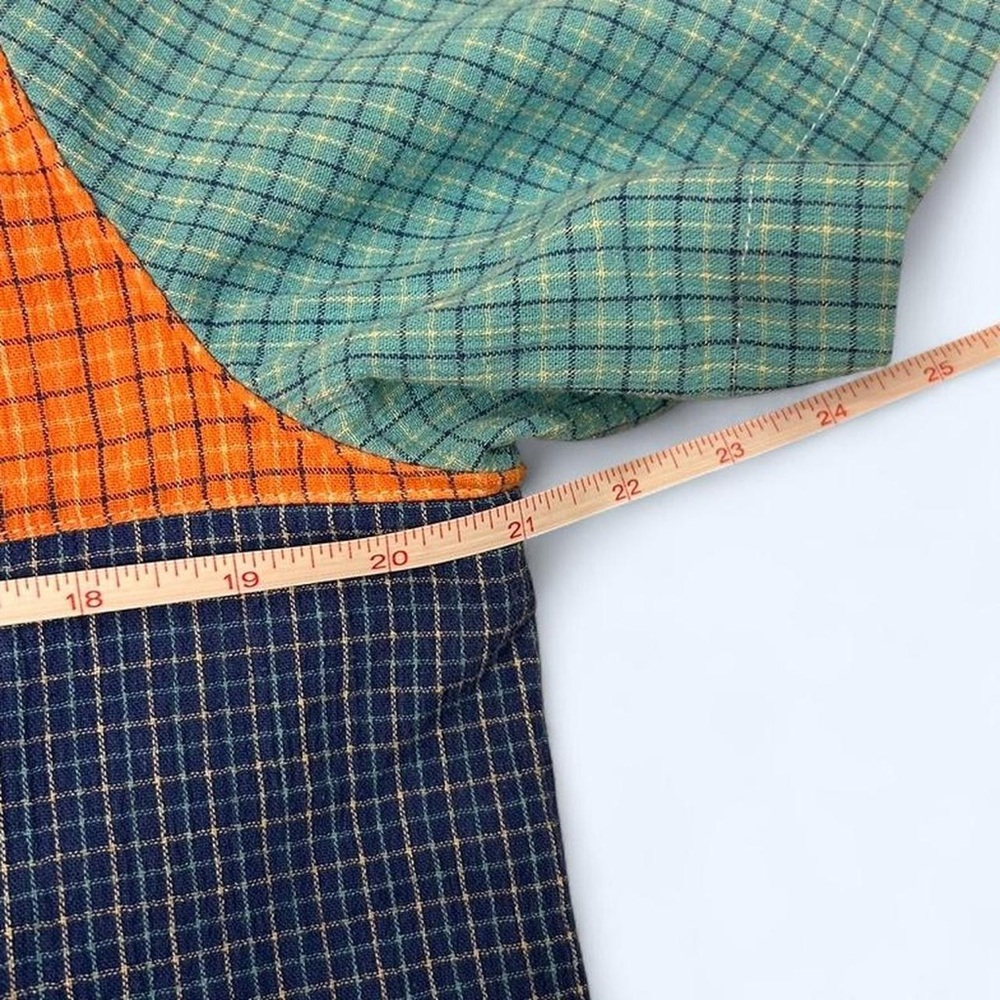 Blue Multicolor Patchwork Short Sleeve Button Up … - image 7